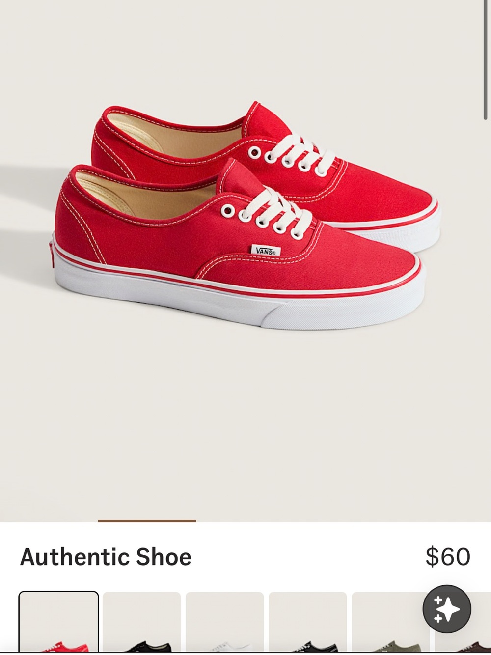 W 8.5 Vans Authentic Low Top Sneakers in Red with White Sole